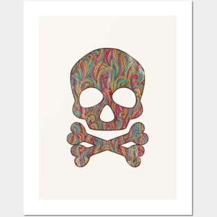 Skull and Bones Halloween Art Retro Pattern Posters and Art